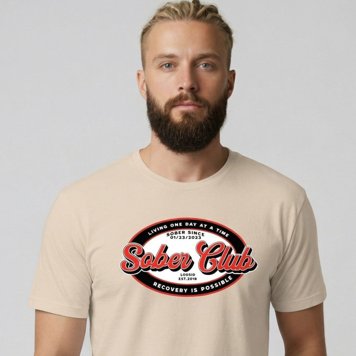 Sober Club Badge Sober T Shirt product photo (view 20)