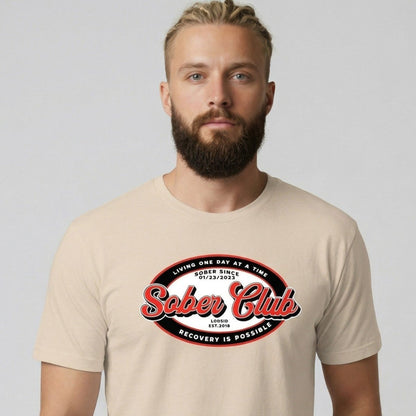 Sober Club Badge Sober T Shirt product photo (view 20)