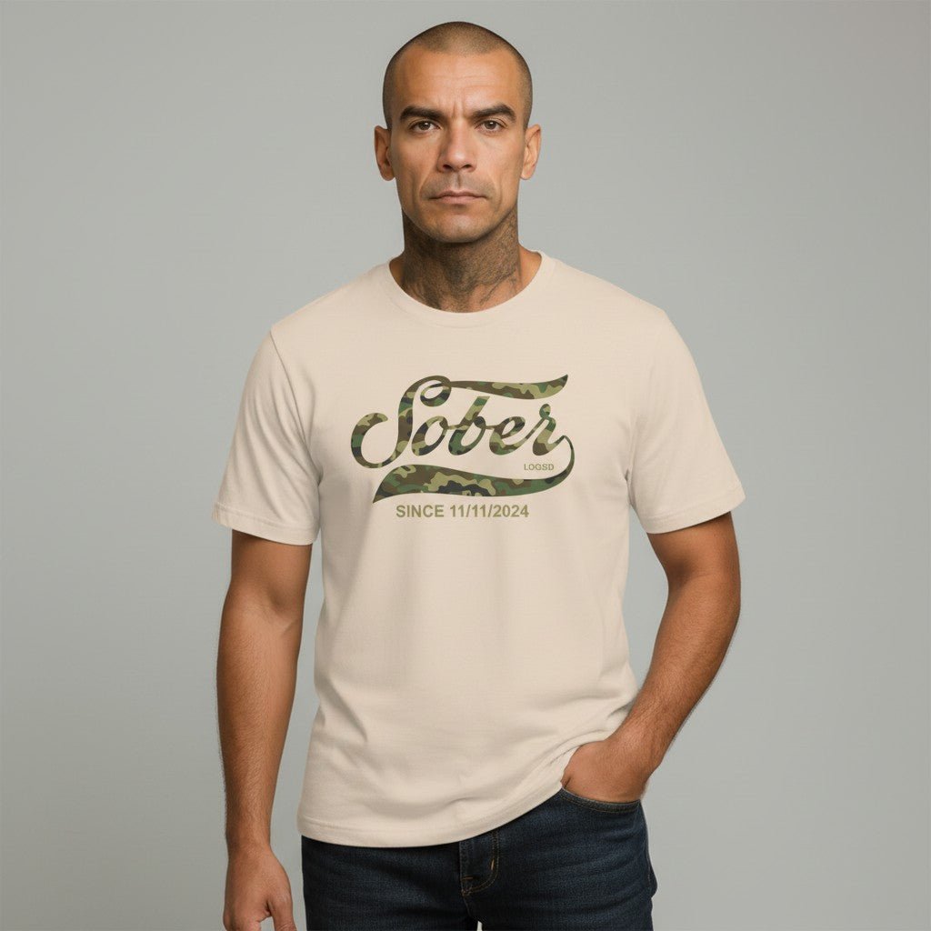 Sober Since Camo Sober T Shirt side view (view 16)