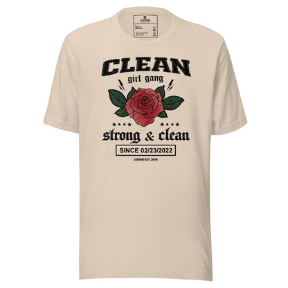 Clean Girl Gang Strong & Clean Sober T Shirt flat lay styled image (view 23)