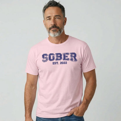 Sober Est. Year w Personalized Sobriety Year Sober T Shirt flat lay styled image (view 13)