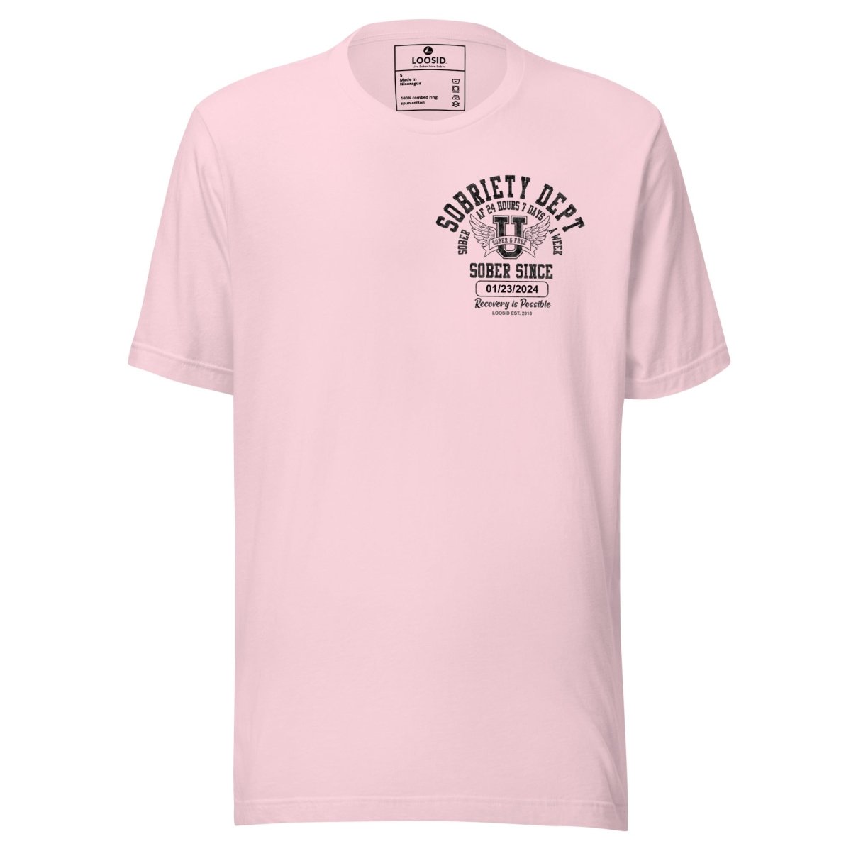 Sobriety Dept 24 7 Sober T Shirt flat lay styled image (view 3)