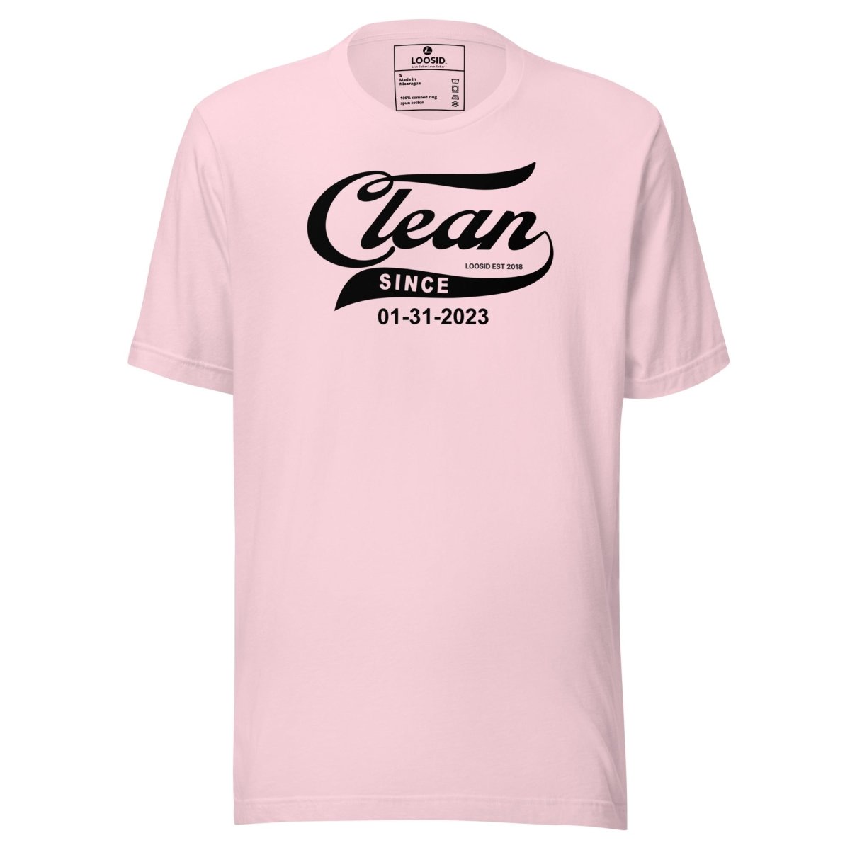 Clean Since Sober T Shirt flat lay styled image (view 13)