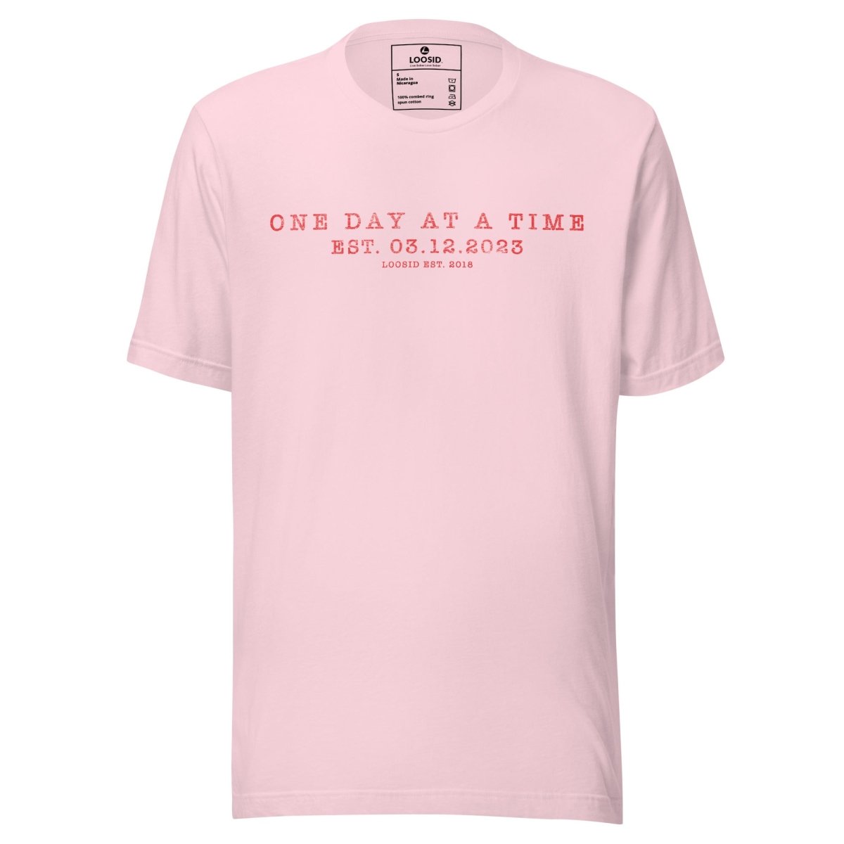 One Day At a Time Sober T Shirt flat lay styled image (view 23)