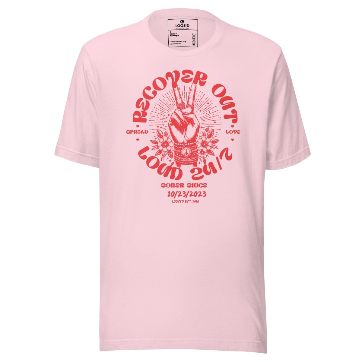 Recover Out Loud Sober T Shirt flat lay styled image (view 3)