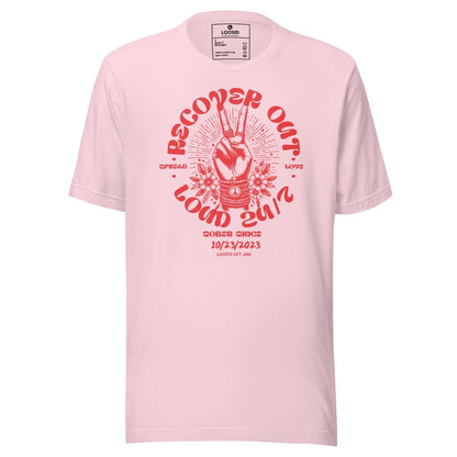 Recover Out Loud Sober T Shirt flat lay styled image (view 3)