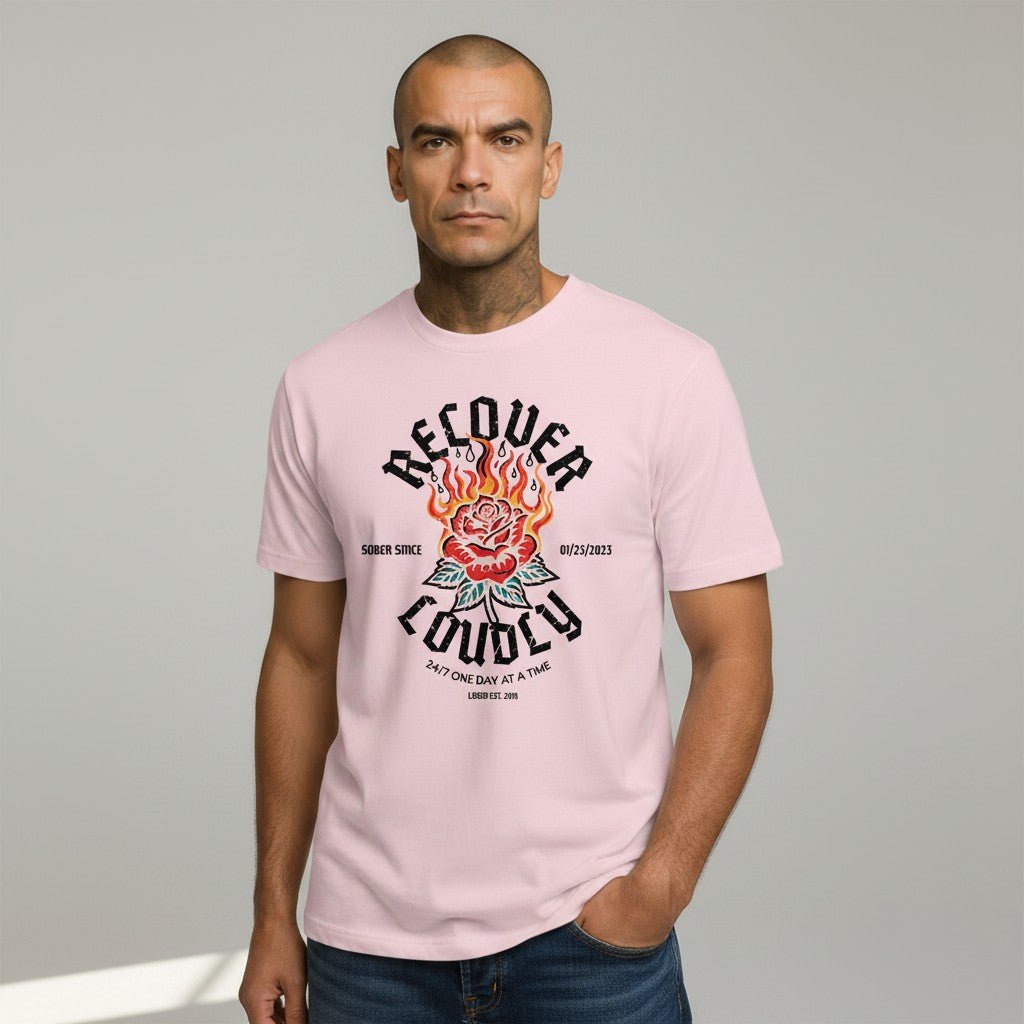 Recover Loudly Sober T Shirt flat lay styled image (view 13)