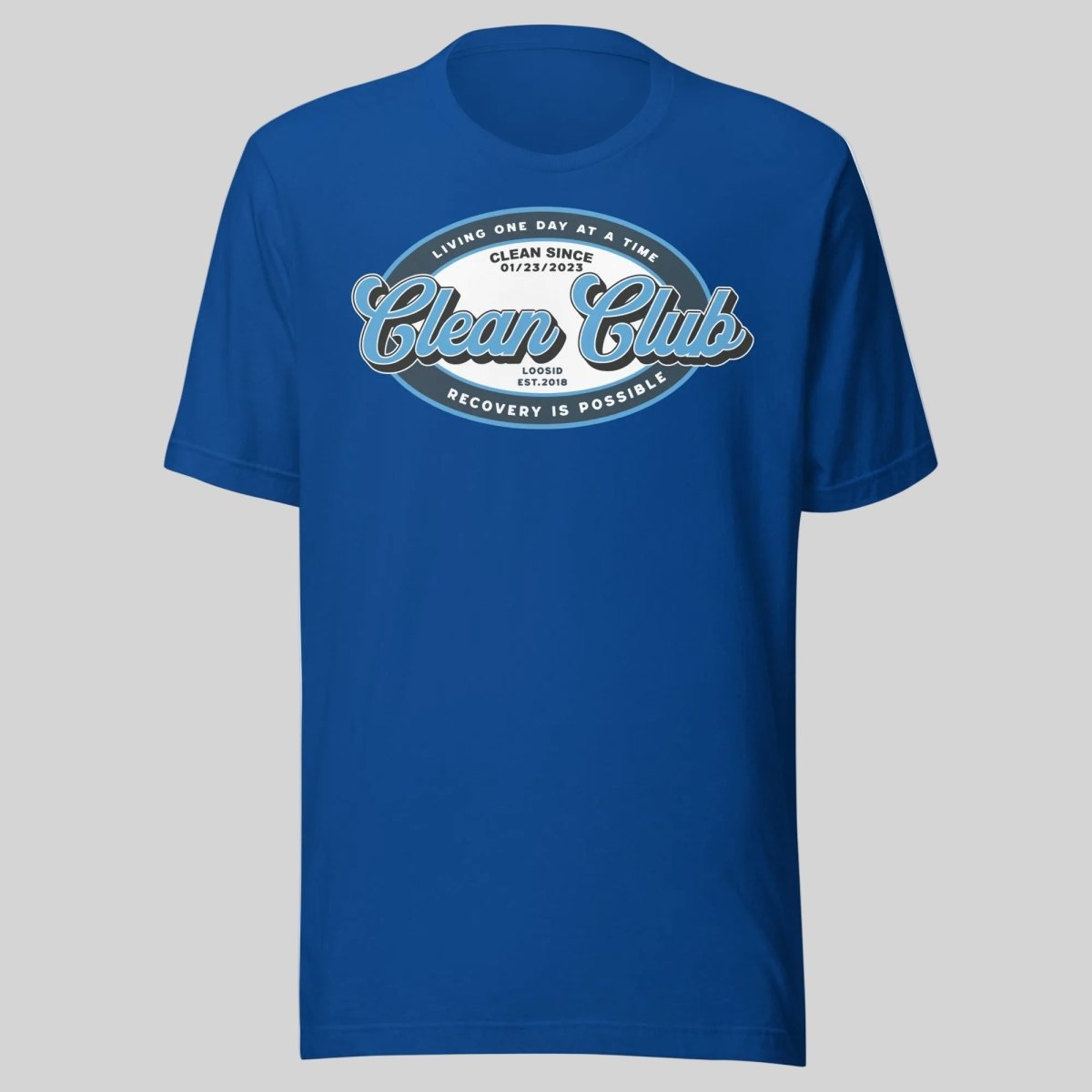 Clean Club Badge Unisex with Custom Recovery Sober T Shirt graphic detail (view 14)