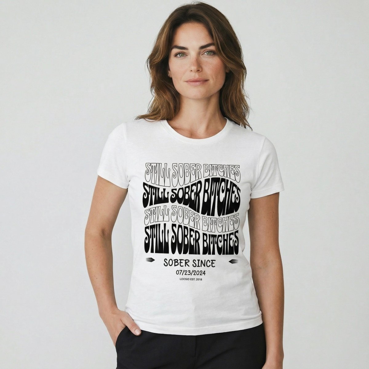 Still Sober B Sober T Shirt flat lay styled image (view 23)