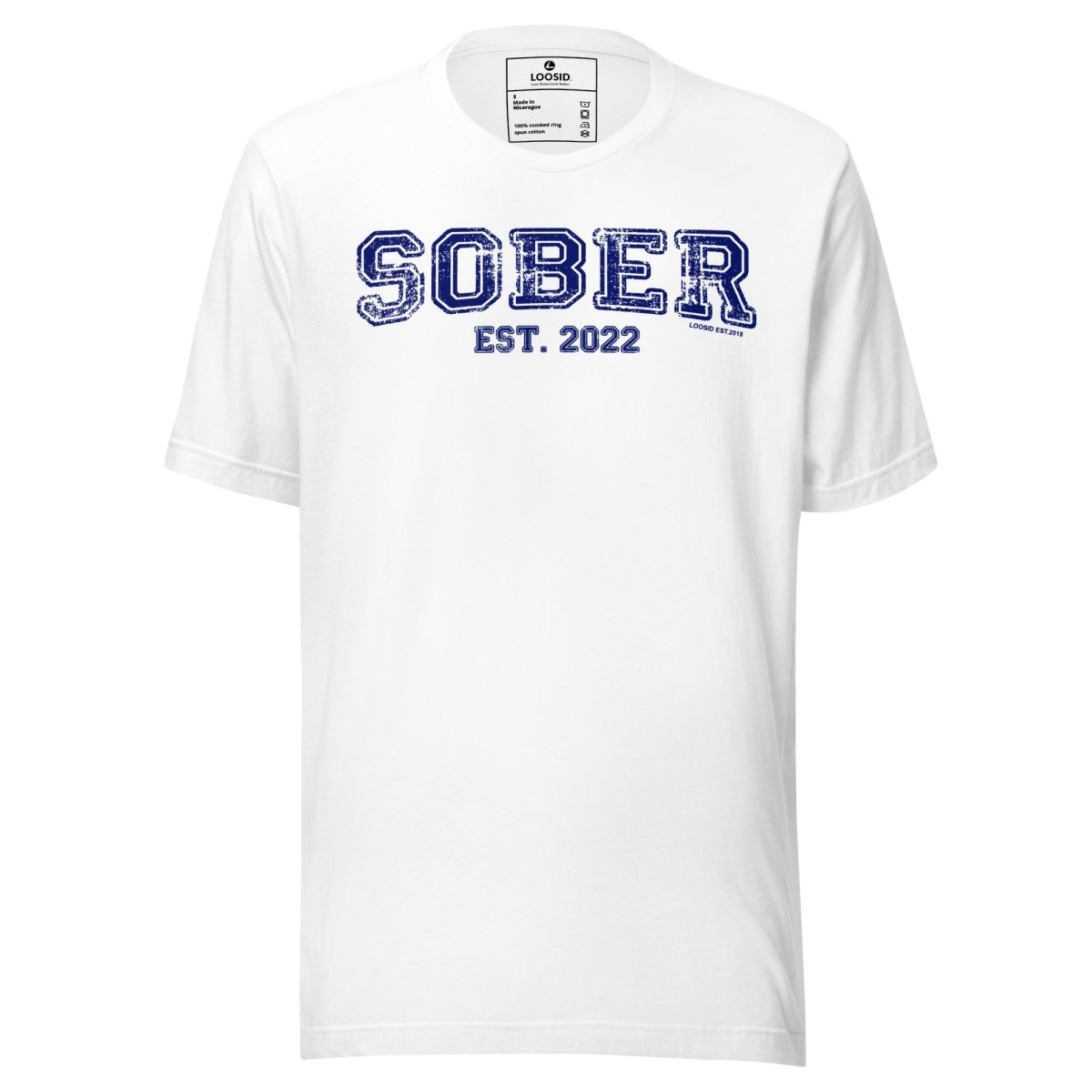 Sober Est. Year w Personalized Sobriety Year Sober T Shirt flat lay styled image (view 3)