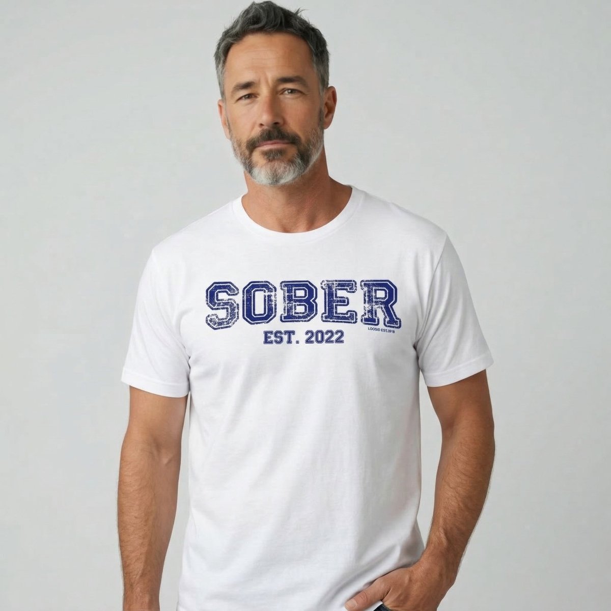 Sober Est. Year w Personalized Sobriety Year Sober T Shirt close-up view (view 2)