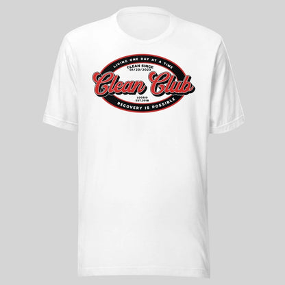 Clean Club Badge Unisex with Custom Recovery Sober T Shirt packaging detail (view 8)