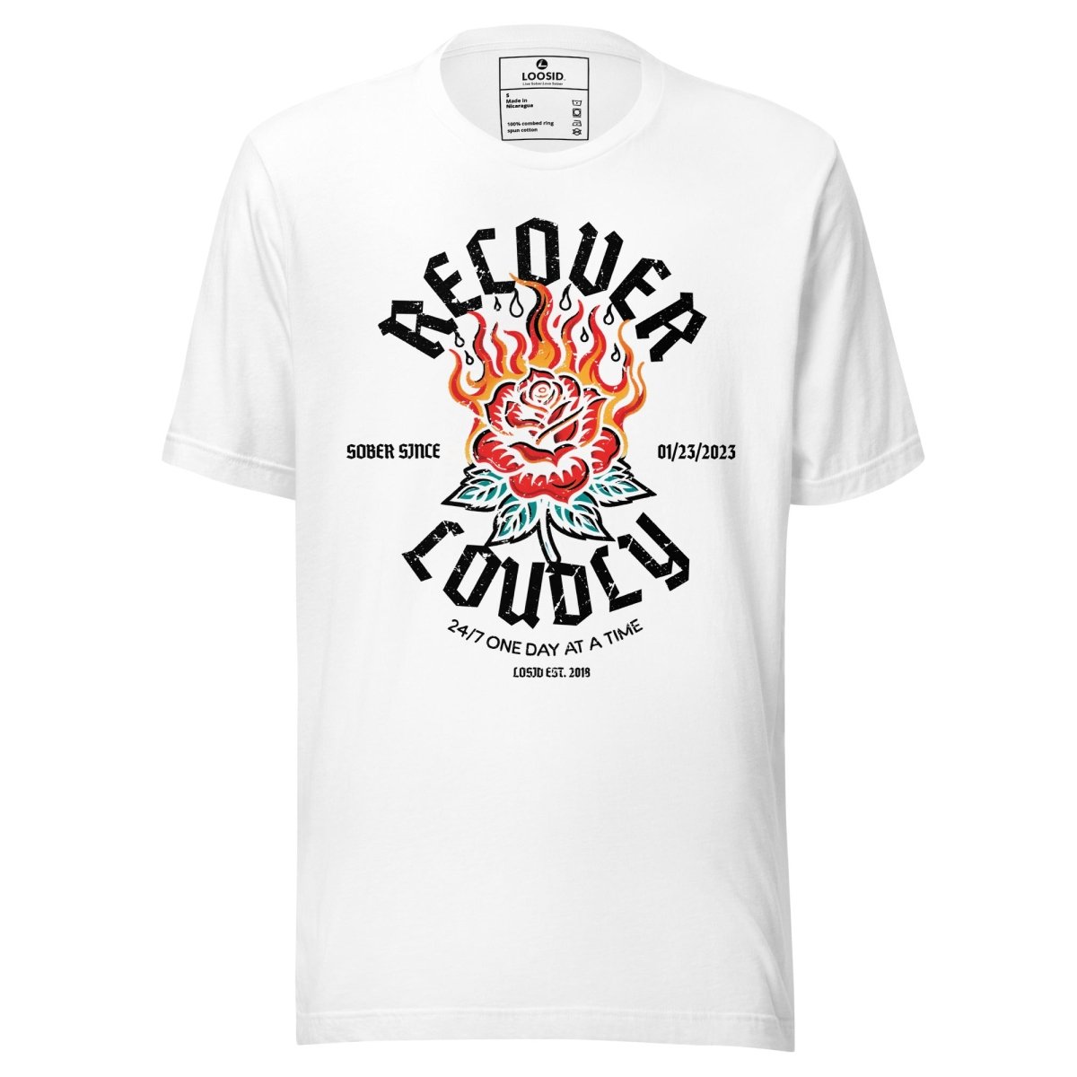 Recover Loudly Sober T Shirt flat lay styled image (view 23)