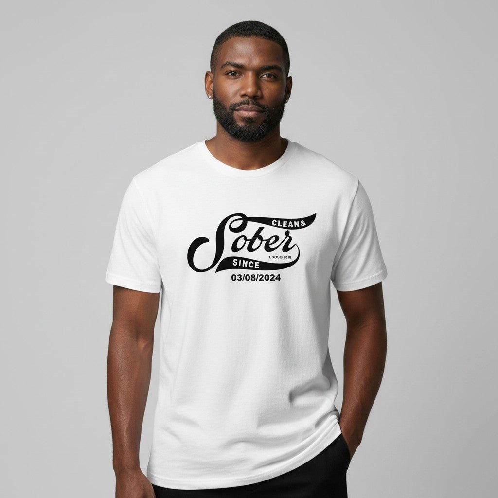 Sober Since Sober T Shirt flat lay styled image (view 3)