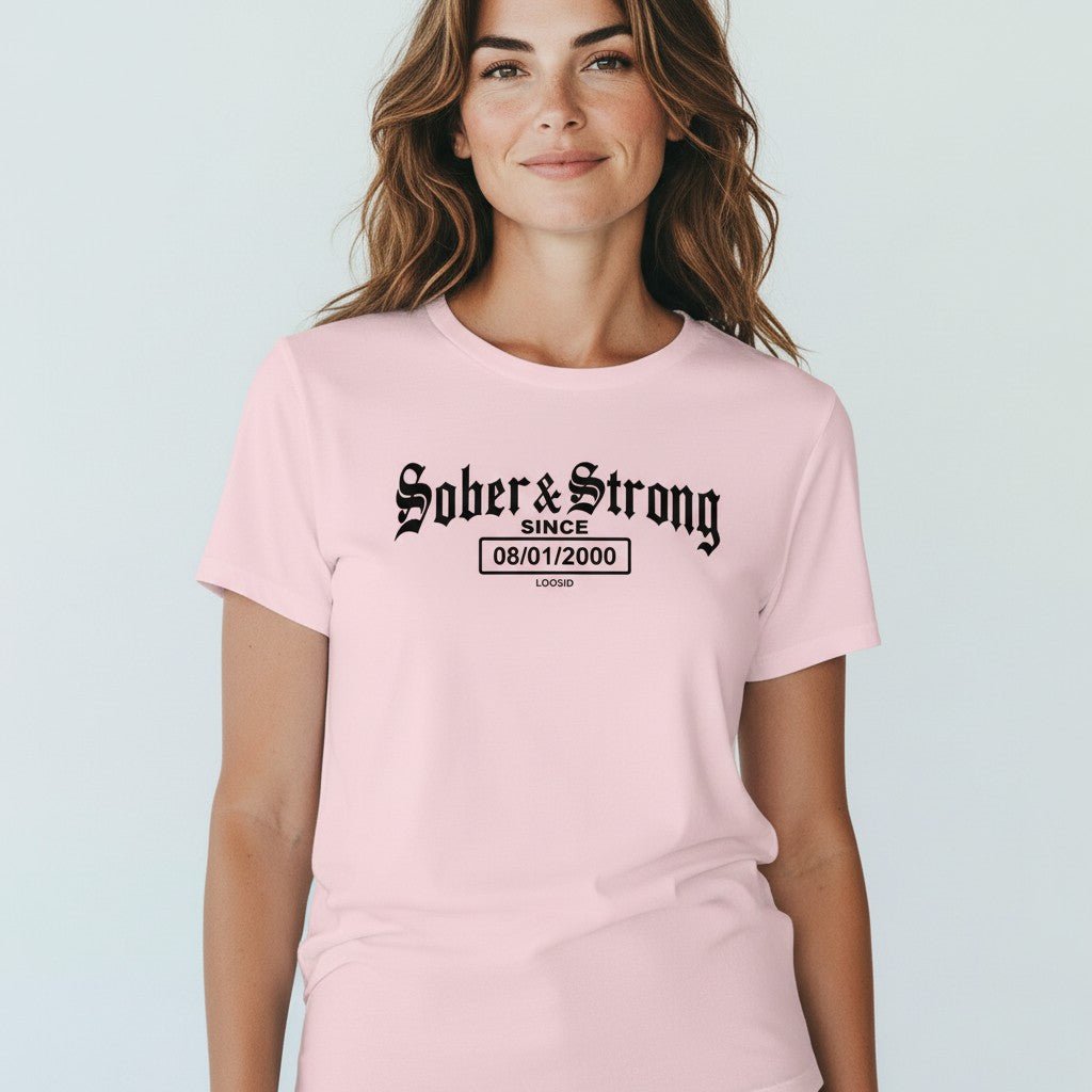 Old School Sober & Strong Sober T Shirt close-up view (view 22)