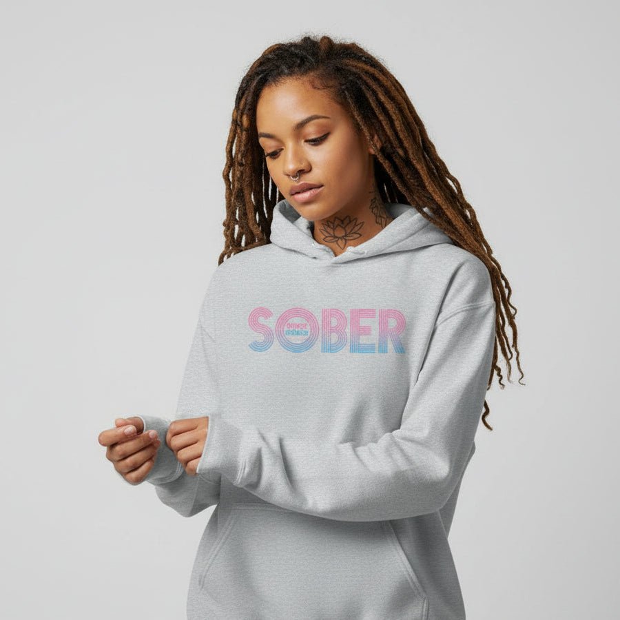Retro Sobriety Date Recovery Hoodie featuring the design (view 21)