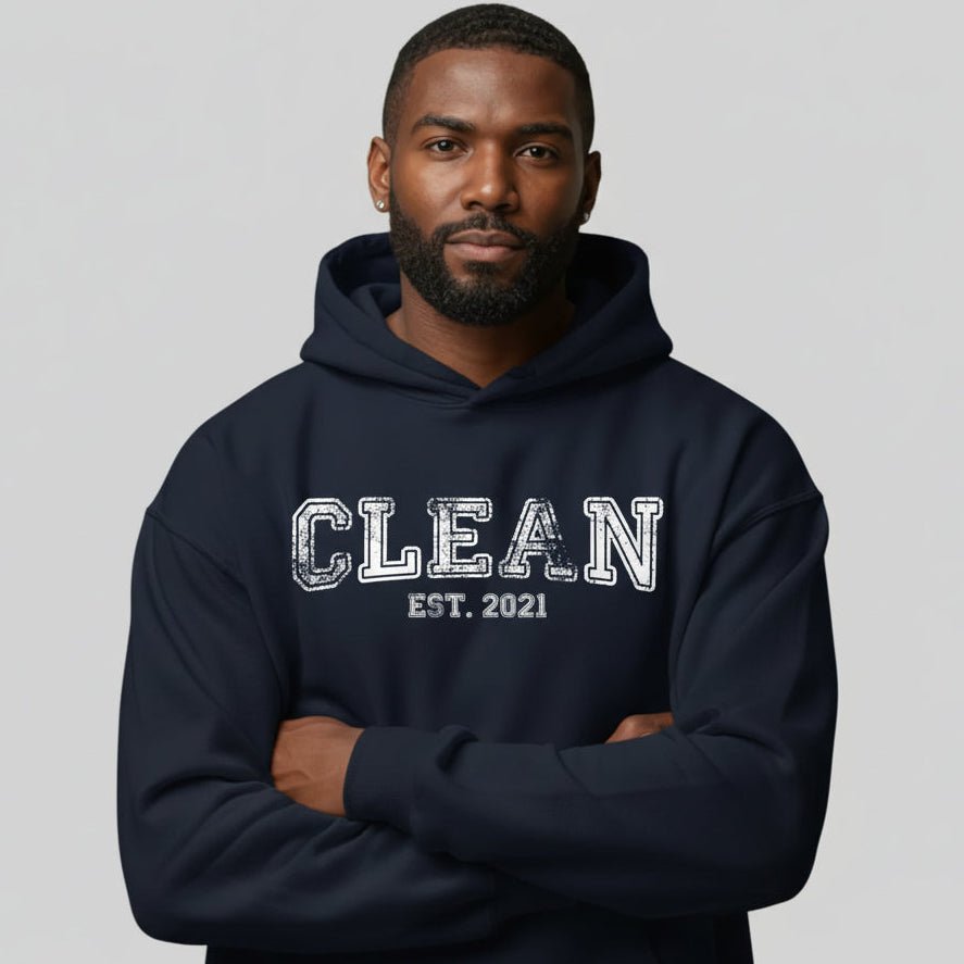 Clean Est. Hoodie w Personalized Recovery Year Recovery Hoodie fit detail (view 9)