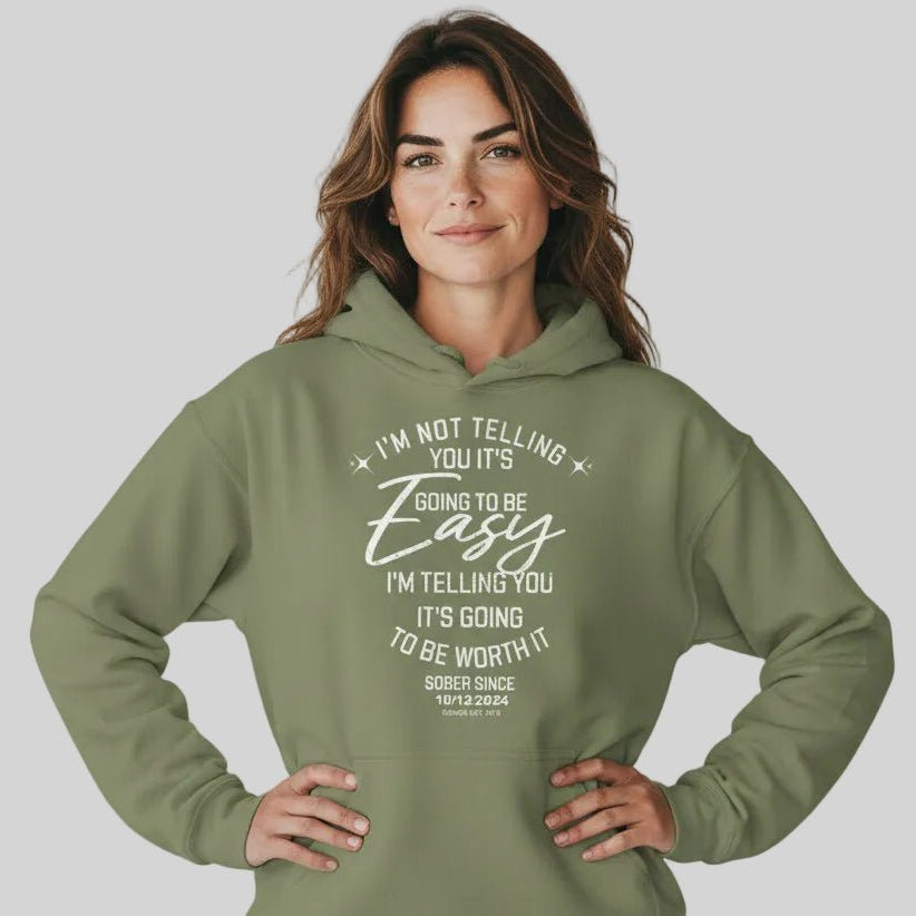 I'm Not Telling Custom Sobriety Date Recovery Hoodie close-up view (view 22)