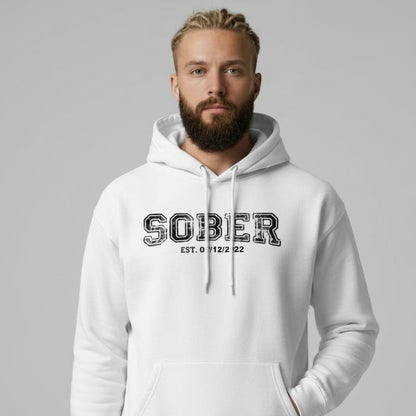 Sober Collegiate Hoodie W Personalize Sobriety Date Recovery Hoodie packaging detail (view 28)