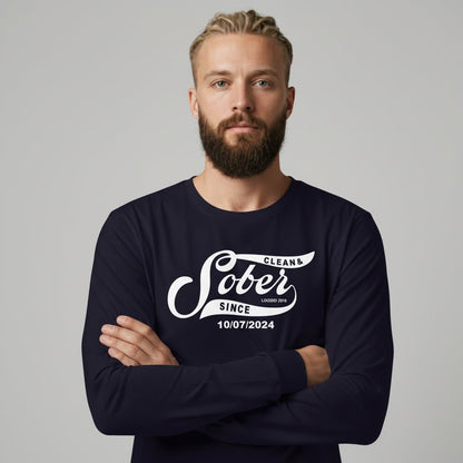 Sober Since Long Sleeve w Custom Sobriety Date Sober T Shirt back view (view 17)