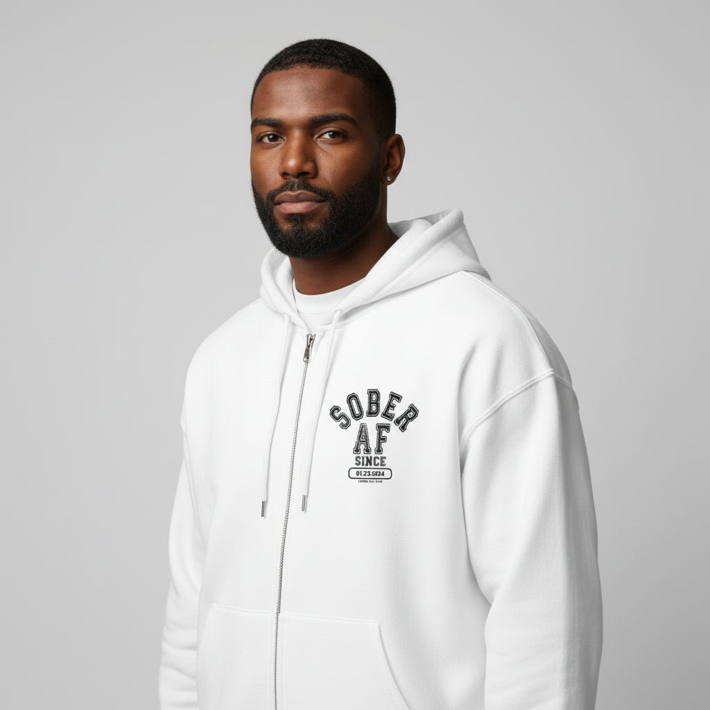 Sober AF Since Zip Recovery Hoodie graphic detail (view 24)