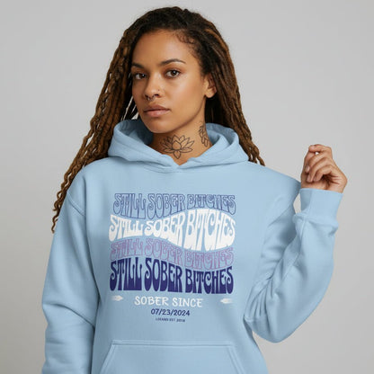 Still Sober B Custom Sobriety Date Recovery Hoodie lifestyle view (view 15)