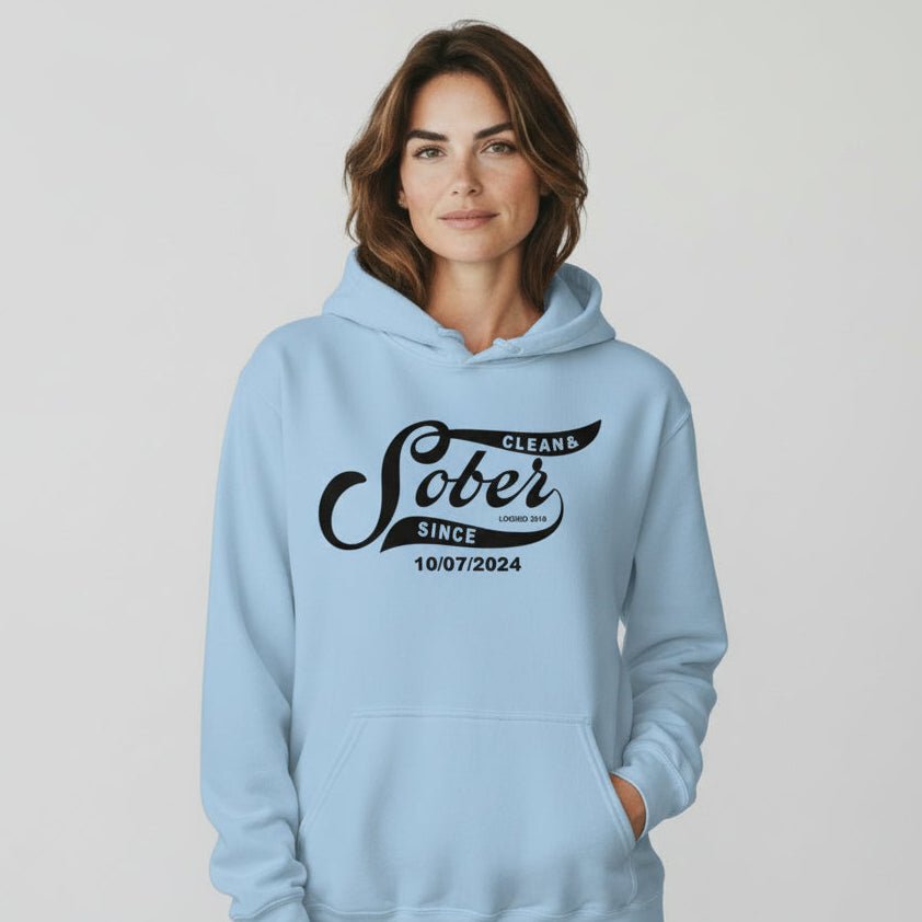 Sober Since Recovery Hoodie flat lay styled image (view 43)