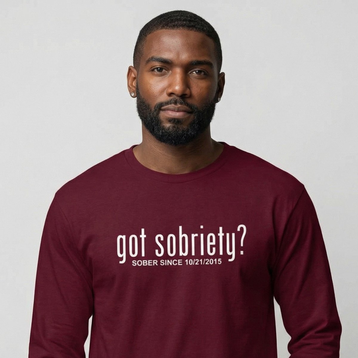 Got Sobriety Long Sleeve Sober T Shirt flat lay styled image (view 13)