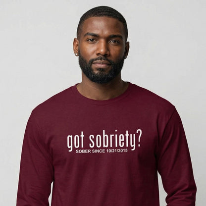Got Sobriety Long Sleeve Sober T Shirt flat lay styled image (view 13)