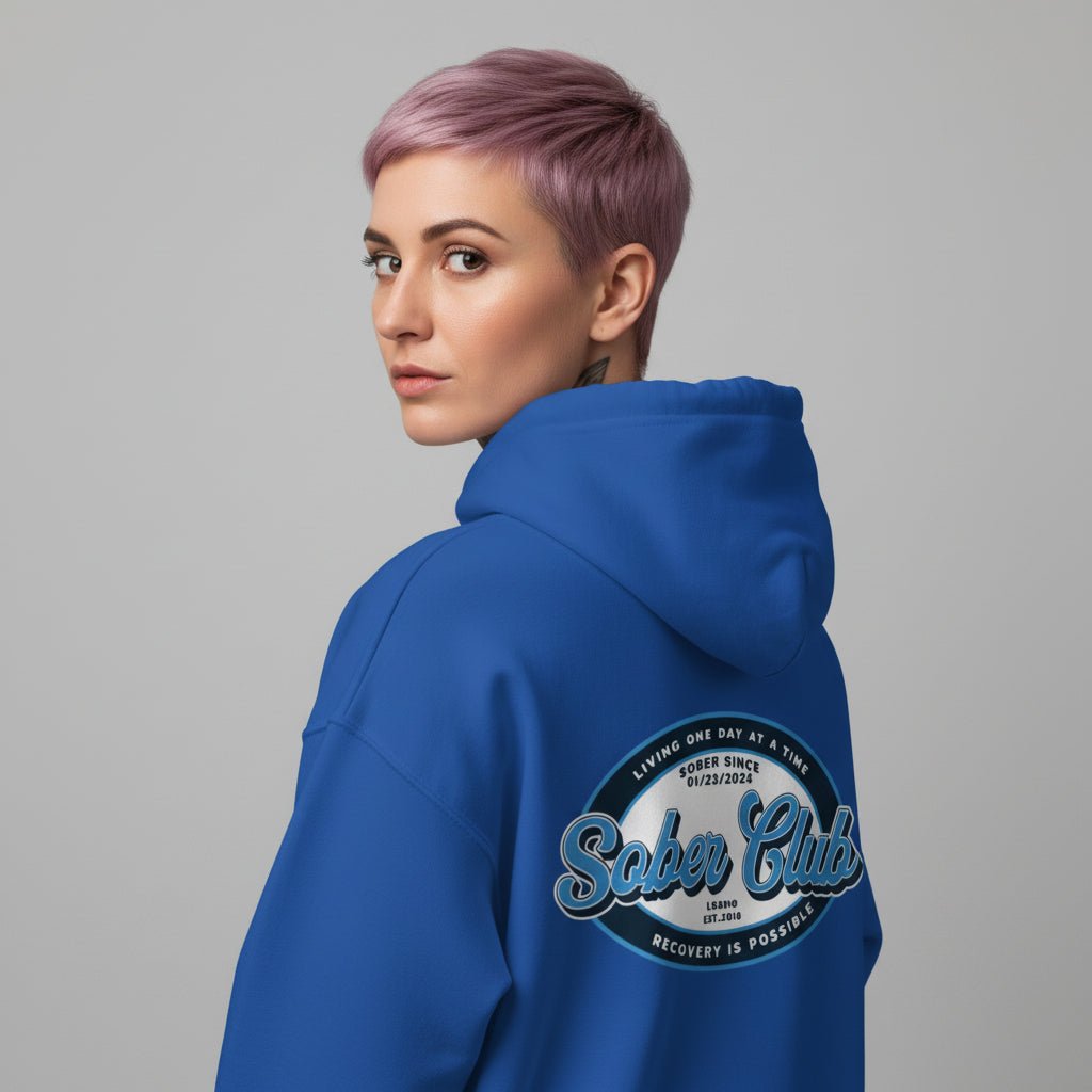 Sober Club Badge Recovery Hoodie close-up view (view 32)
