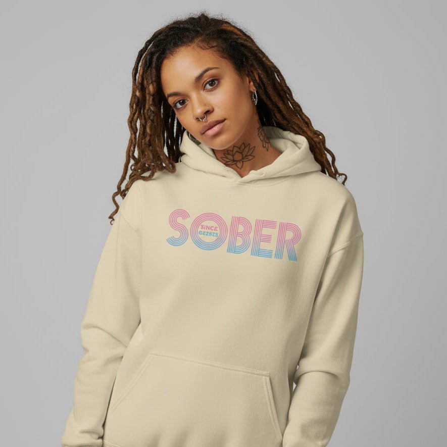 Retro Sobriety Date Recovery Hoodie close-up view (view 42)