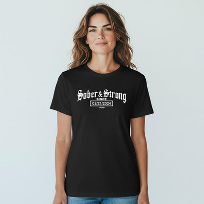 Old School Sober & Strong Sober T Shirt graphic detail (view 4)