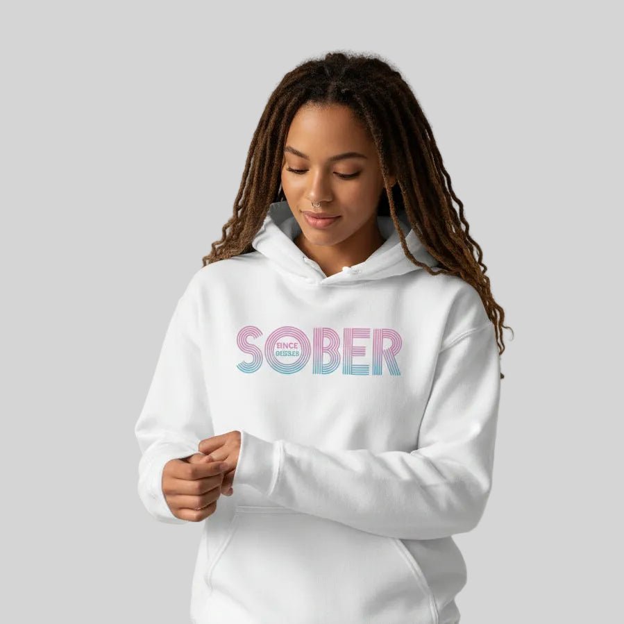 Retro Sobriety Date Recovery Hoodie close-up view (view 12)