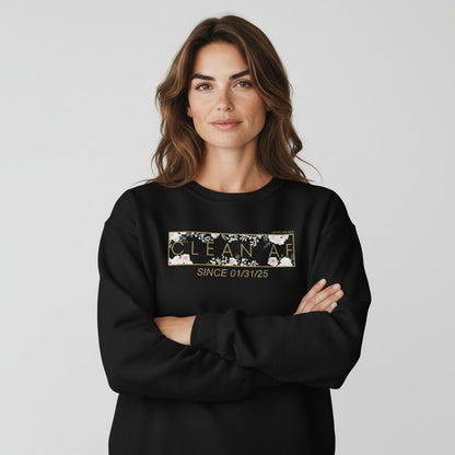 Clean AF Since Date Sobriety Recovery Hoodie flat lay styled image (view 3)