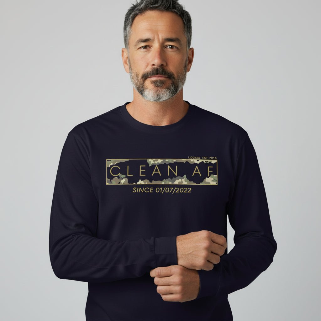 Clean AF Camo Long Sleeve Sober T Shirt fit detail (view 9)