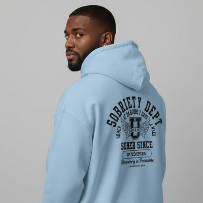 Sobriety Dept Recovery Hoodie close-up view (view 32)