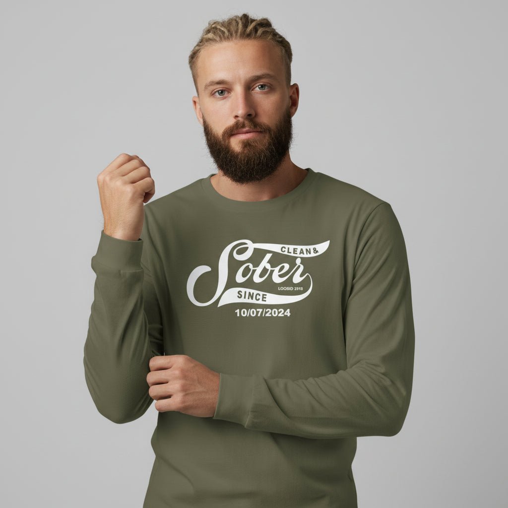 Sober Since Long Sleeve w Custom Sobriety Date Sober T Shirt graphic detail (view 14)