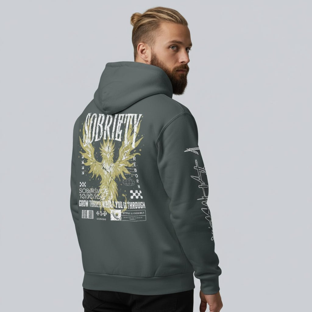 Sober Hoodie Limited Edition Recovery Hoodie flat lay styled image (view 3)