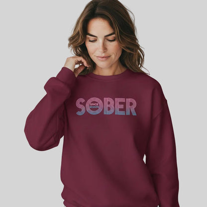 Retro Sobriety Date Sweatshirt Personalized Sober Date Recovery Hoodie fit detail (view 9)
