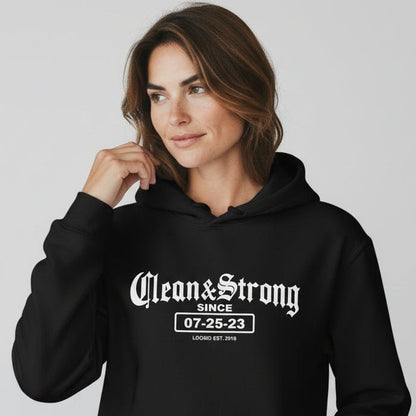 Old School Clean & Strong Recovery Hoodie close-up view (view 2)