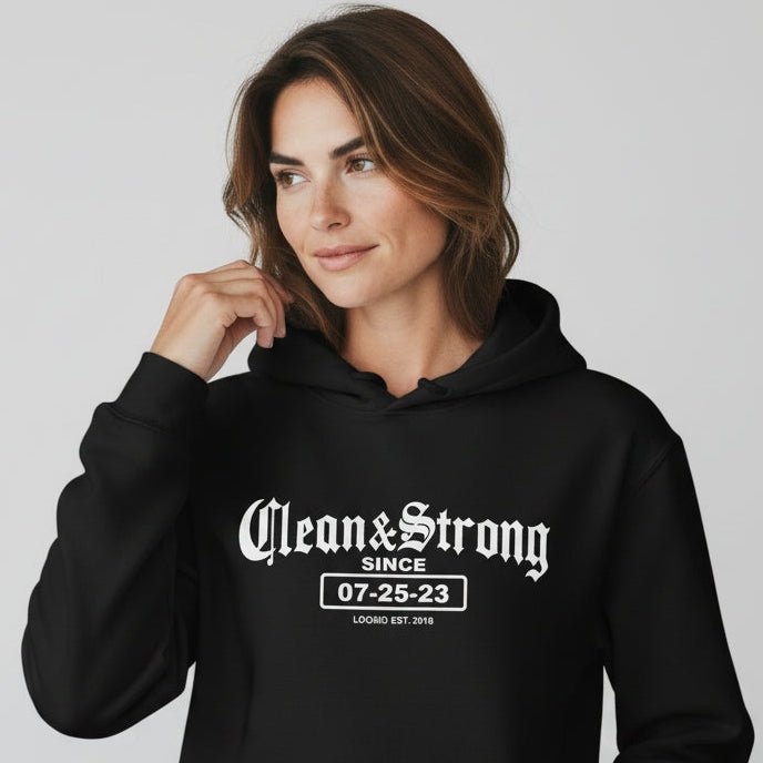 Old School Clean & Strong Recovery Hoodie close-up view (view 2)