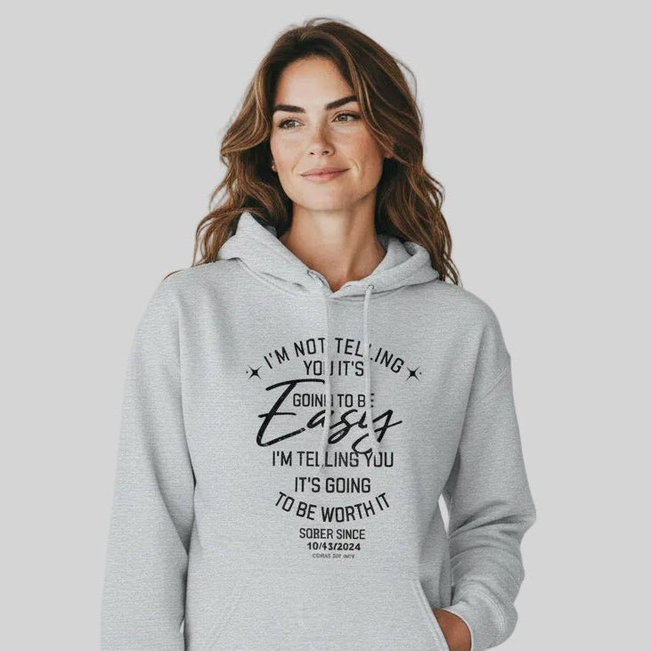 I'm Not Telling Custom Sobriety Date Recovery Hoodie side view (view 26)