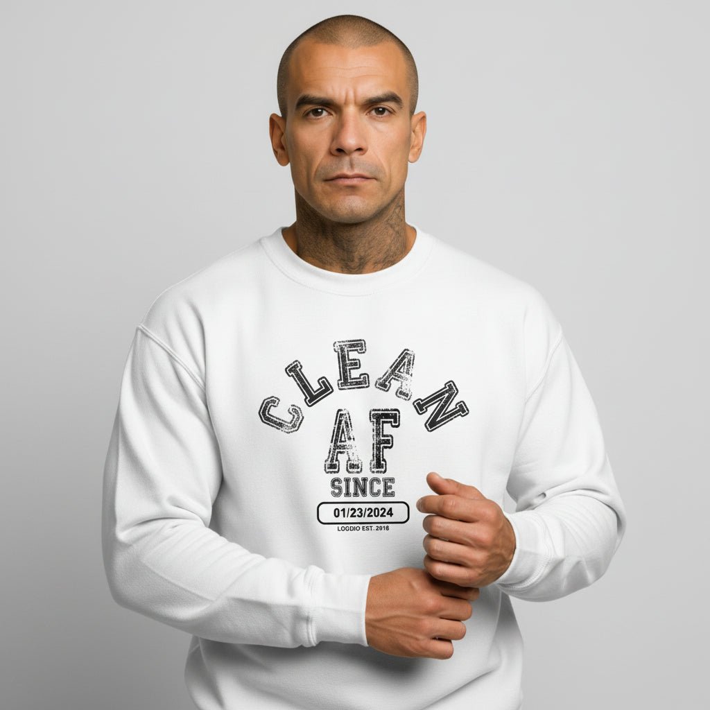 Clean AF Since Sobriety Recovery Hoodie flat lay styled image (view 33)