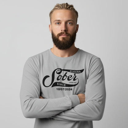 Sober Since Long Sleeve w Custom Sobriety Date Sober T Shirt featuring the design (view 21)
