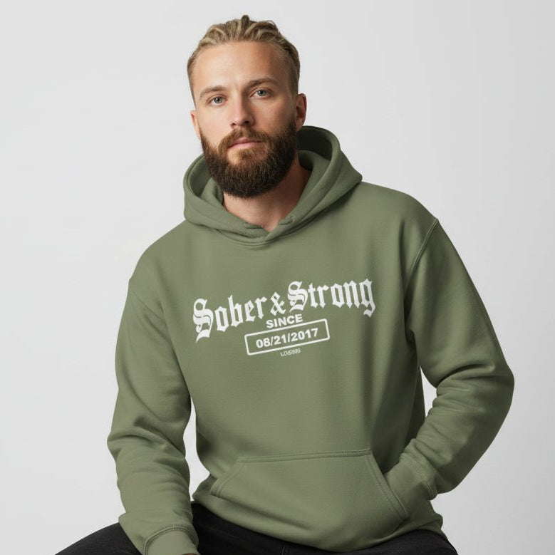 Sober & Strong Old School Recovery Hoodie packaging detail (view 28)