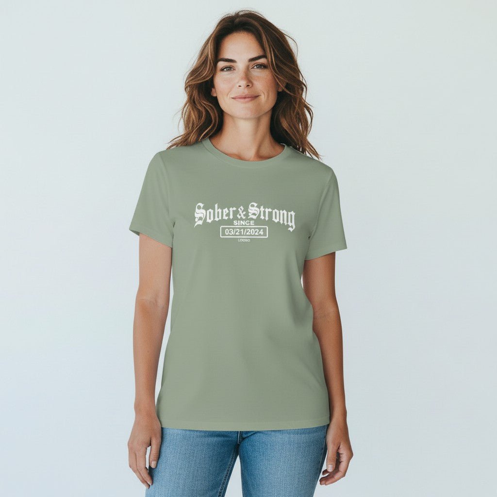 Old School Sober & Strong Sober T Shirt flat lay styled image (view 13)