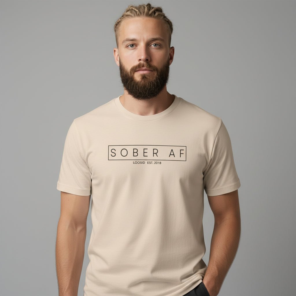 Sober AF Men's Tee for Strength and Recovery Sober T Shirt packaging detail (view 18)