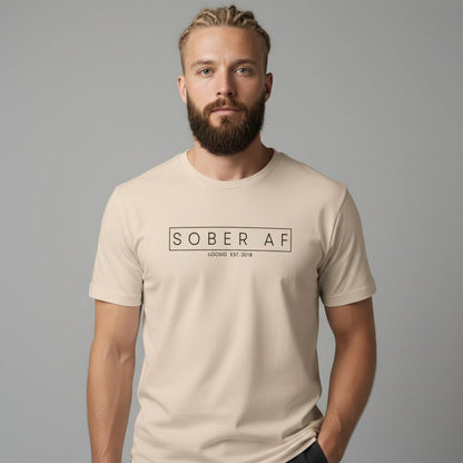 Sober AF Men's Tee for Strength and Recovery Sober T Shirt packaging detail (view 18)