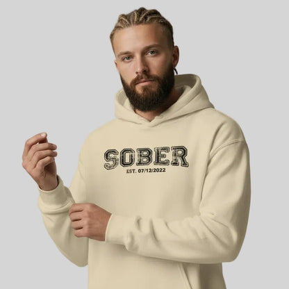 Sober Collegiate Hoodie W Personalize Sobriety Date Recovery Hoodie lifestyle view (view 25)