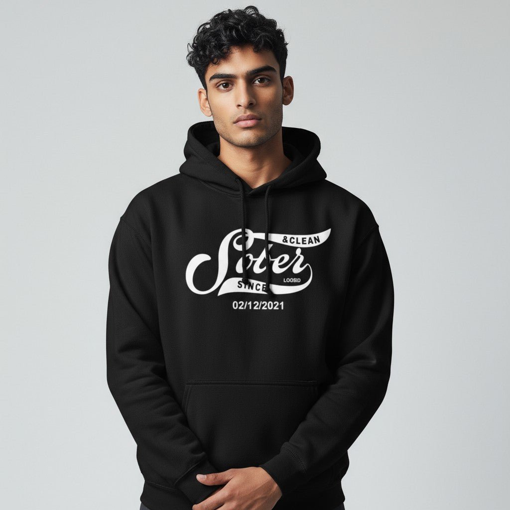 Men Sober Since Recovery Hoodie graphic detail (view 4)